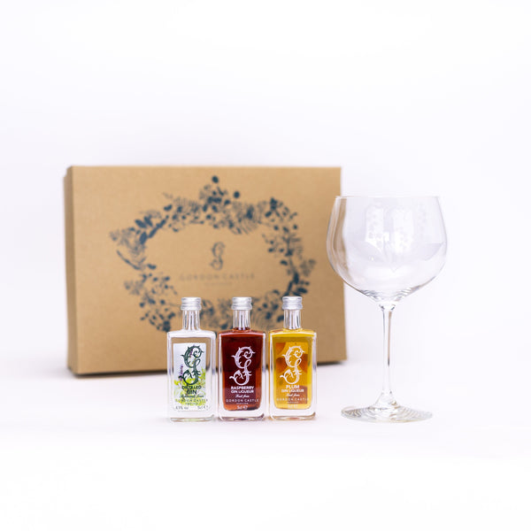Gordon Castle Gin Trio & Engraved Gin Glass Gift Set
