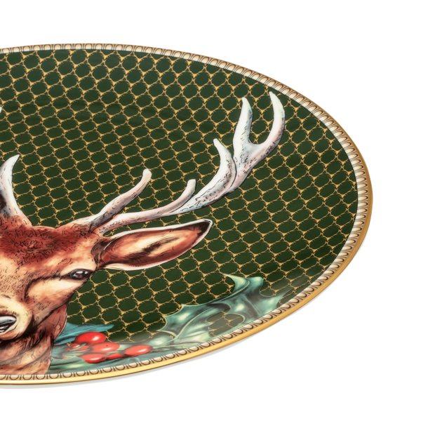 halcyon days antler trellis dark green & stag 8" coupe plate