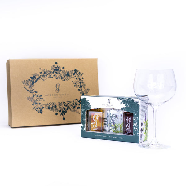 Gordon Castle Gin Trio & Engraved Gin Glass Gift Set