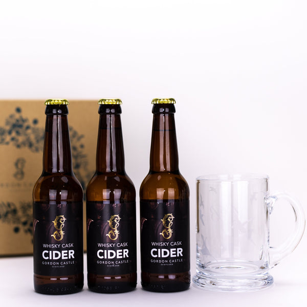 Gordon Castle Whisky Cask Cider & Engraved Pint Tankard Gift Set